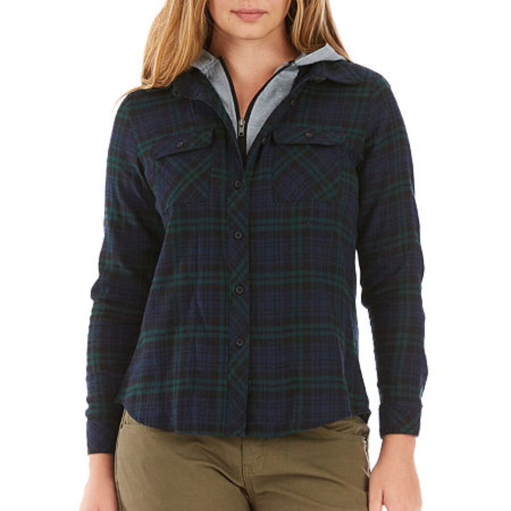 Women's Smith's Workwear Hooded Flannel Shirt  - Blackwatch Plaid - Large - NWT