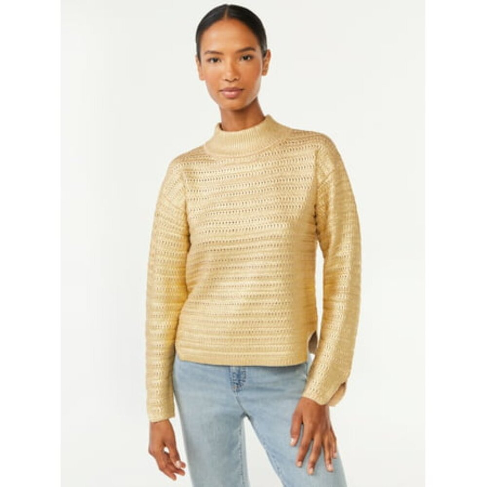 Scoop Women S Metallic Turtleneck Sweater-Size-M-NWT