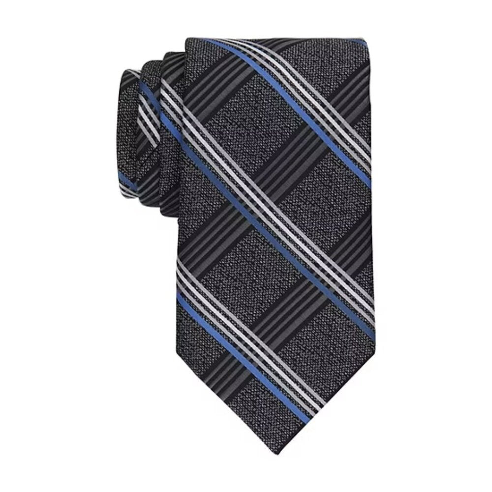 Men's Stafford Plaid Tie - Black & Blue - OS - NWT