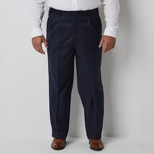 Men's Stafford Big & Tall Classic Fit Pleated Front Suit Pants - Navy - 56x32