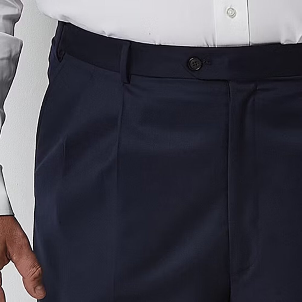 Men's Stafford Big & Tall Classic Fit Pleated Front Suit Pants - Navy - 56x32