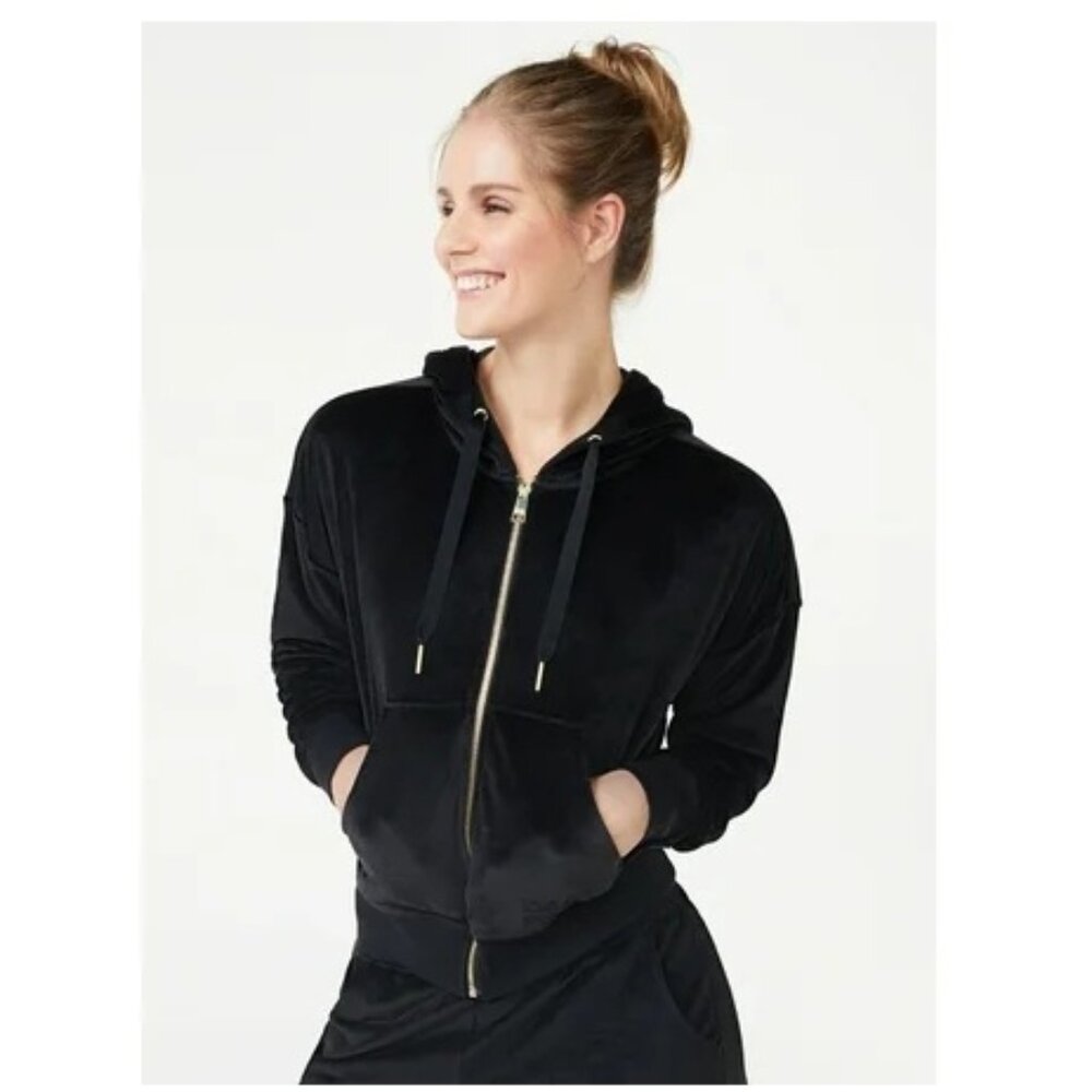 Love & Sports Women’s Velour Cropped Zip Hoodie-SIze-M-NWT