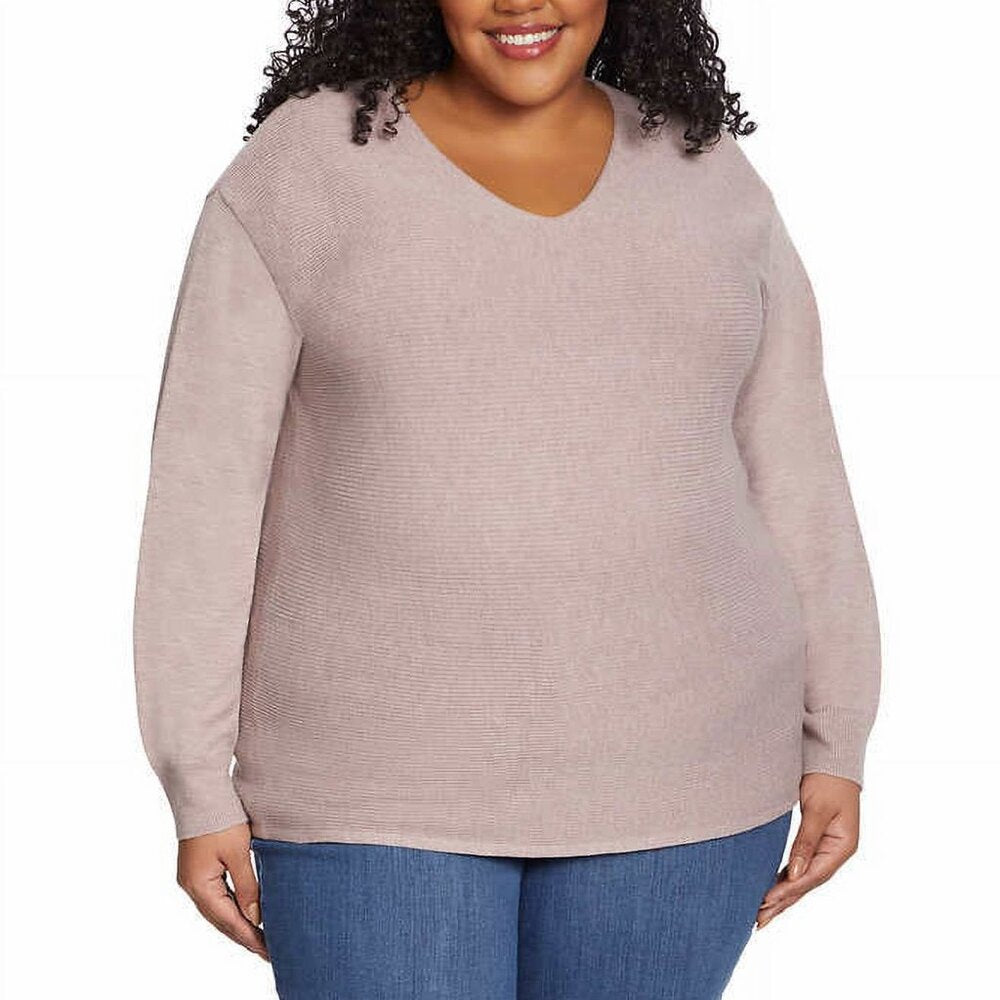 Ella Moss Women's Soft Ribbed Knit V-Neck Sweater-Size XXL-Mauve-NWOT