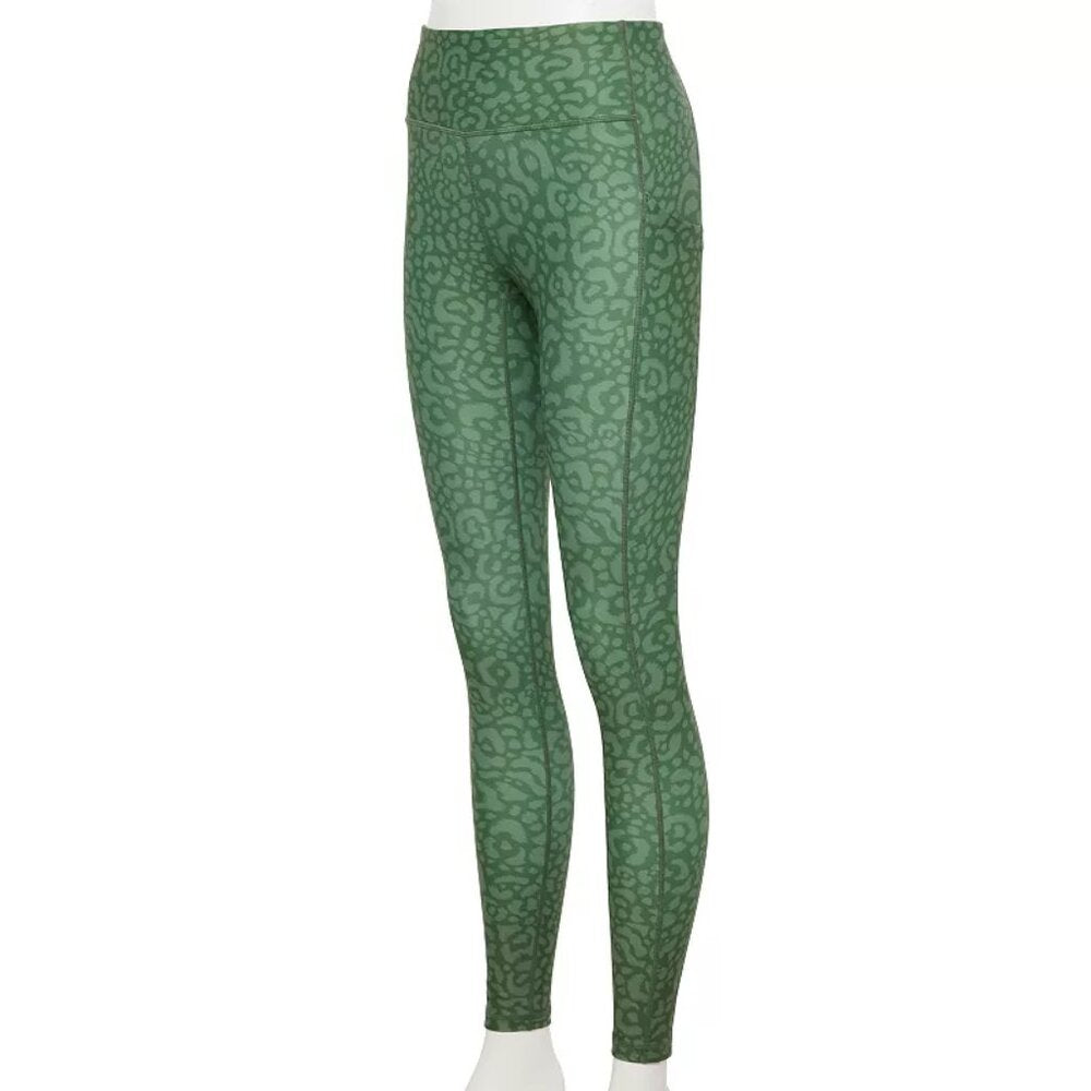 Women's Tek Gear Petite Ultrastretch High Rise Leggings - Green Leopard - PM -