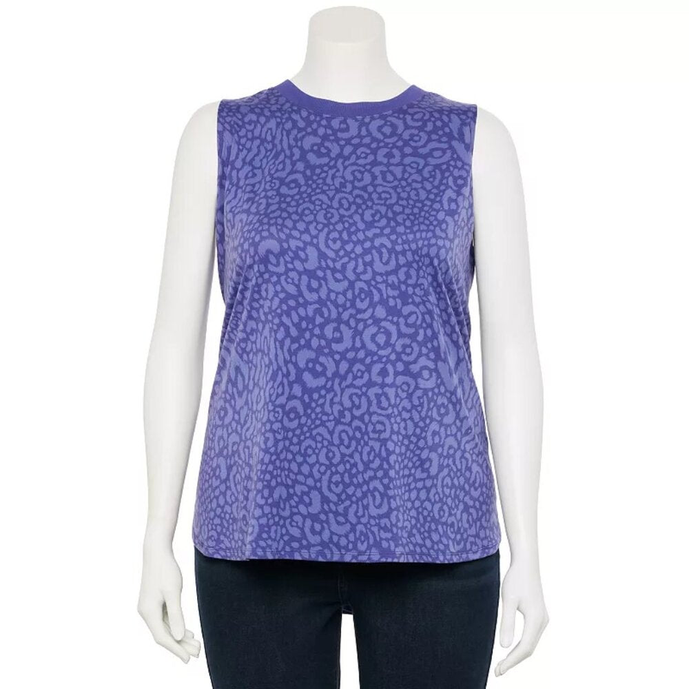 Women's Tek Gear Plus Size Easy Tank Top - Purple Leopard - 1X - NWT