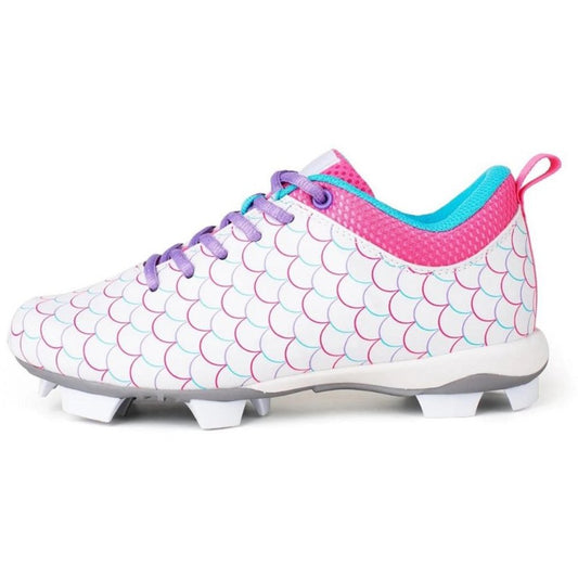 Big Girl's Rip-It Emma Molded Softball Cleats - White/Purple/Pink/Aqua - 5 -NWOB