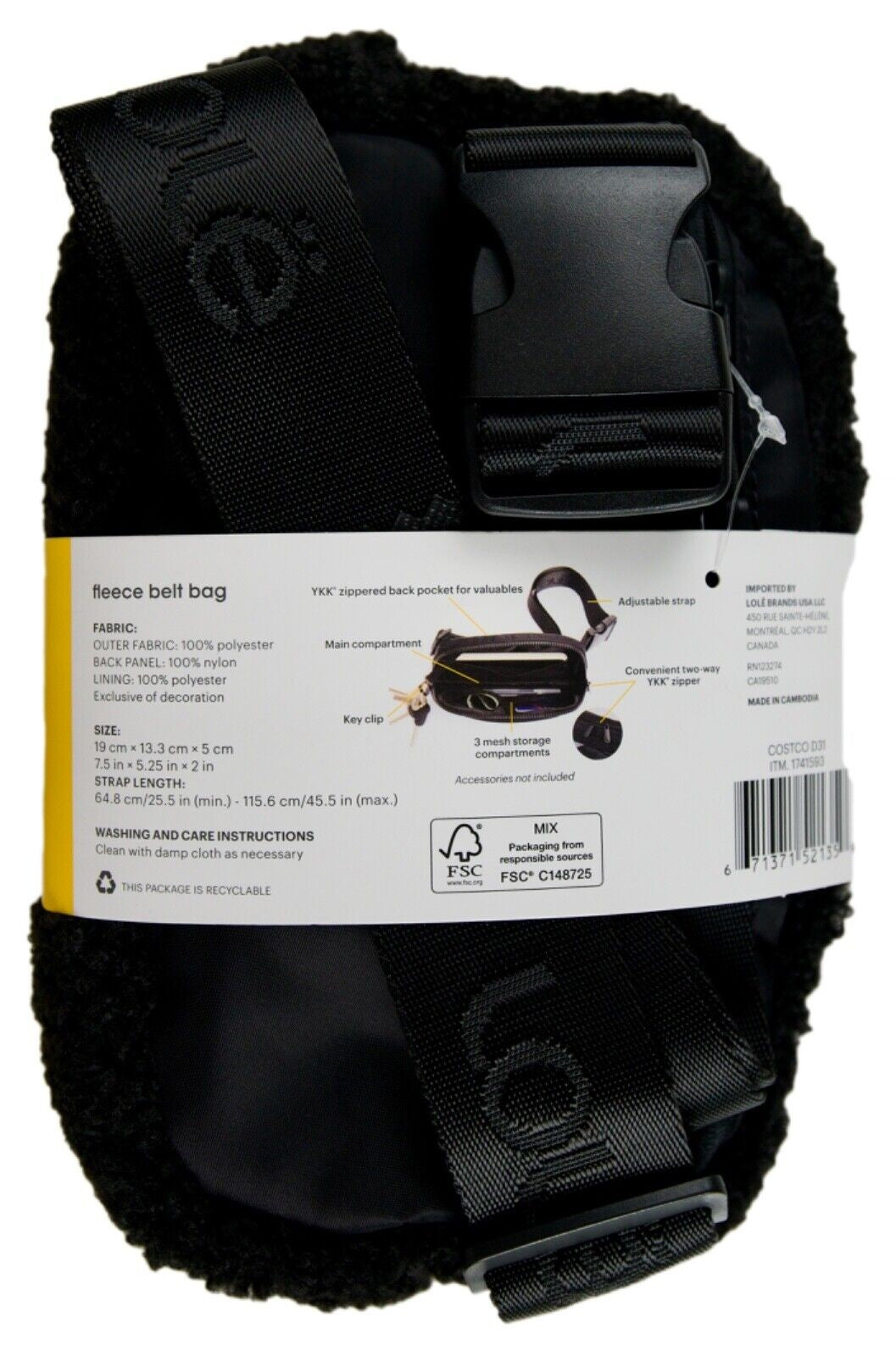 Lole Fleece Belt Bag Black NWT