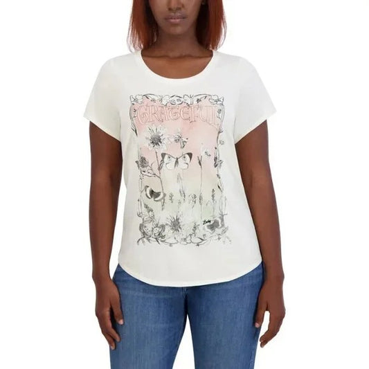 Lucky Brand Women's Grateful/Butterflies Print Crewneck T-Shirt XXL NWT