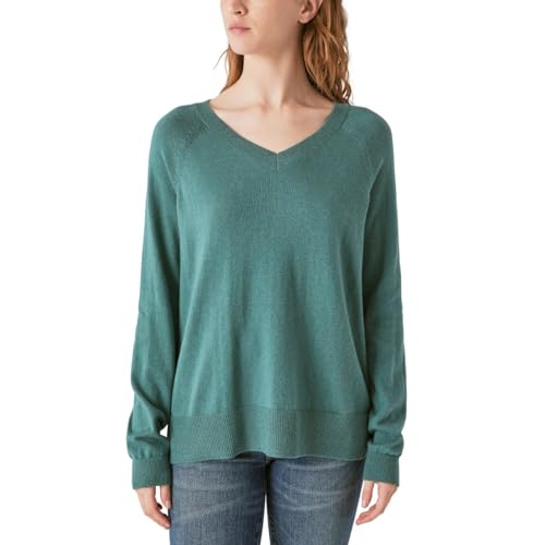 Lucky Brand Women's Long Sleeve V-Neck Sweater XL Sea Pine NWT