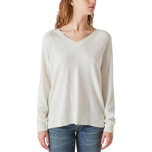 Lucky Brand Women's Long Sleeve V-Neck Sweater Marshmallow NWT