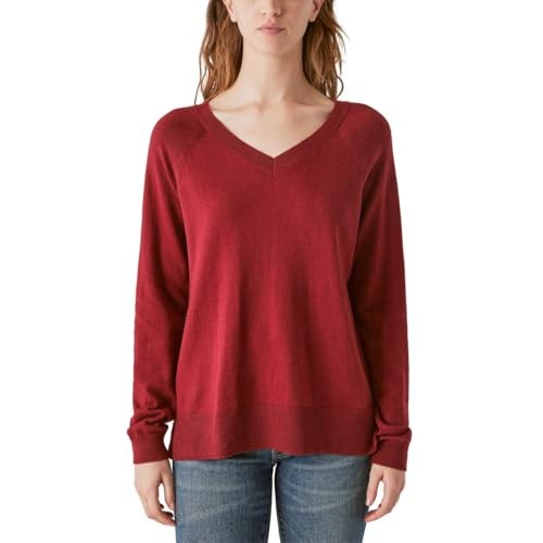 Lucky Brand Women's Long Sleeve V-Neck Sweater Pomegranate NWT