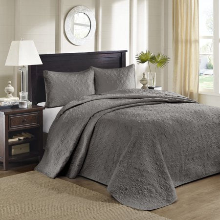 Madison Park 3 Piece Quebec King Size Reversible Bedspread Set Gray