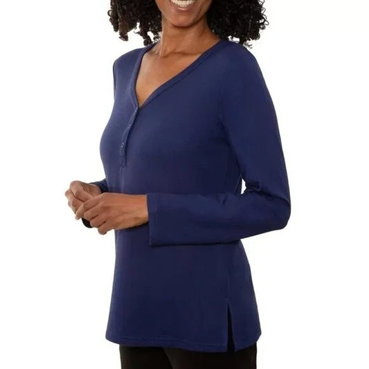 Mario Serrani Women's Long Sleeve Henley S Navy NWT