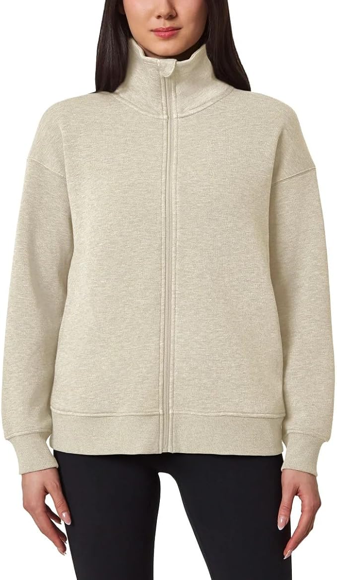 Mondetta Women's Heavyweight Full Zip Fleece Jacket Various Sizes Irish Cream