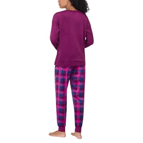 Nautica Women's 2 PC Lightweight Fleece Pajama Set Large Purple Plaid NWT