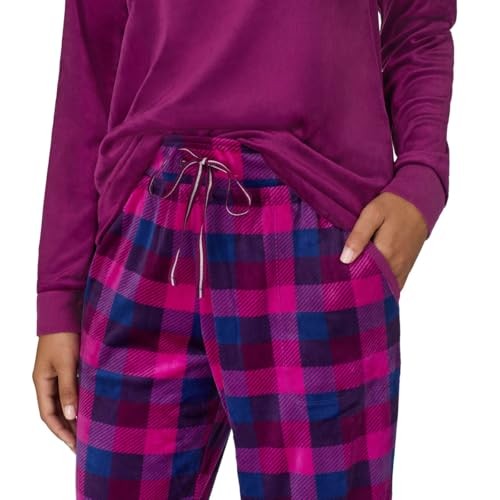 Nautica Women's 2 PC Lightweight Fleece Pajama Set Large Purple Plaid NWT