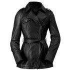 Whet Blu Mid-Length Belted Leather Jacket-Black-XXL-New without Tags