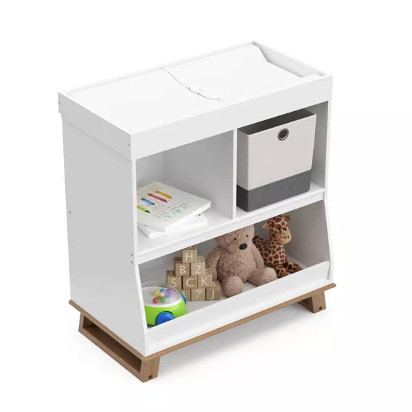 Storkcraft Modern Convertible Changing Table with Bookcase White/Vintage Driftwood. Open Box