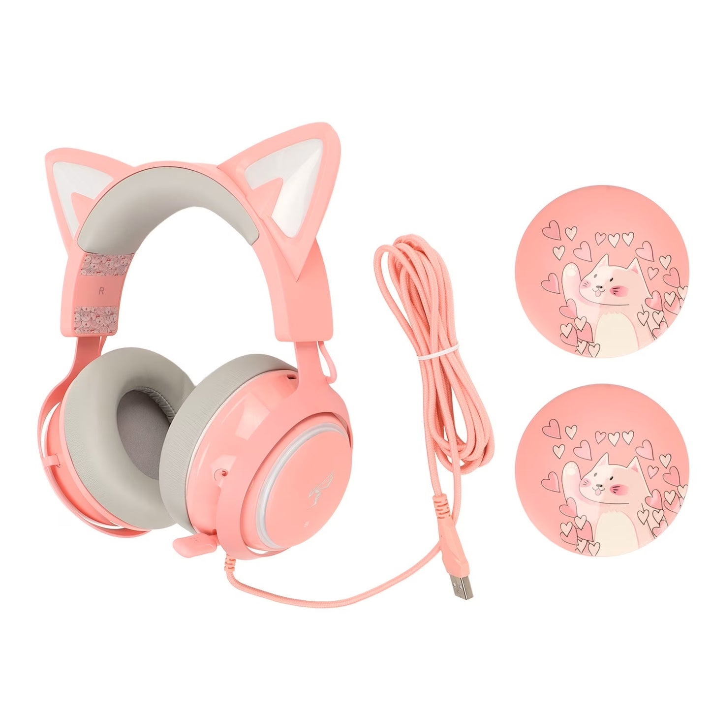 Somic Luminous Cat Ear Gaming Headset with Retractable Mic Pink Open Box