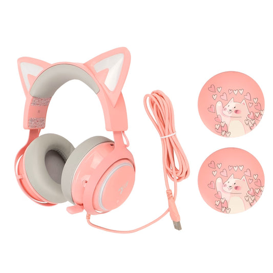 Somic Luminous Cat Ear Gaming Headset with Retractable Mic Pink Open Box