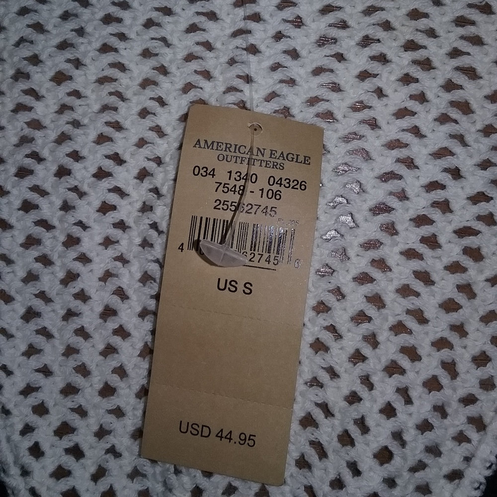 American Eagle Crochet Sweater Longer Length-Cream-New with Tags