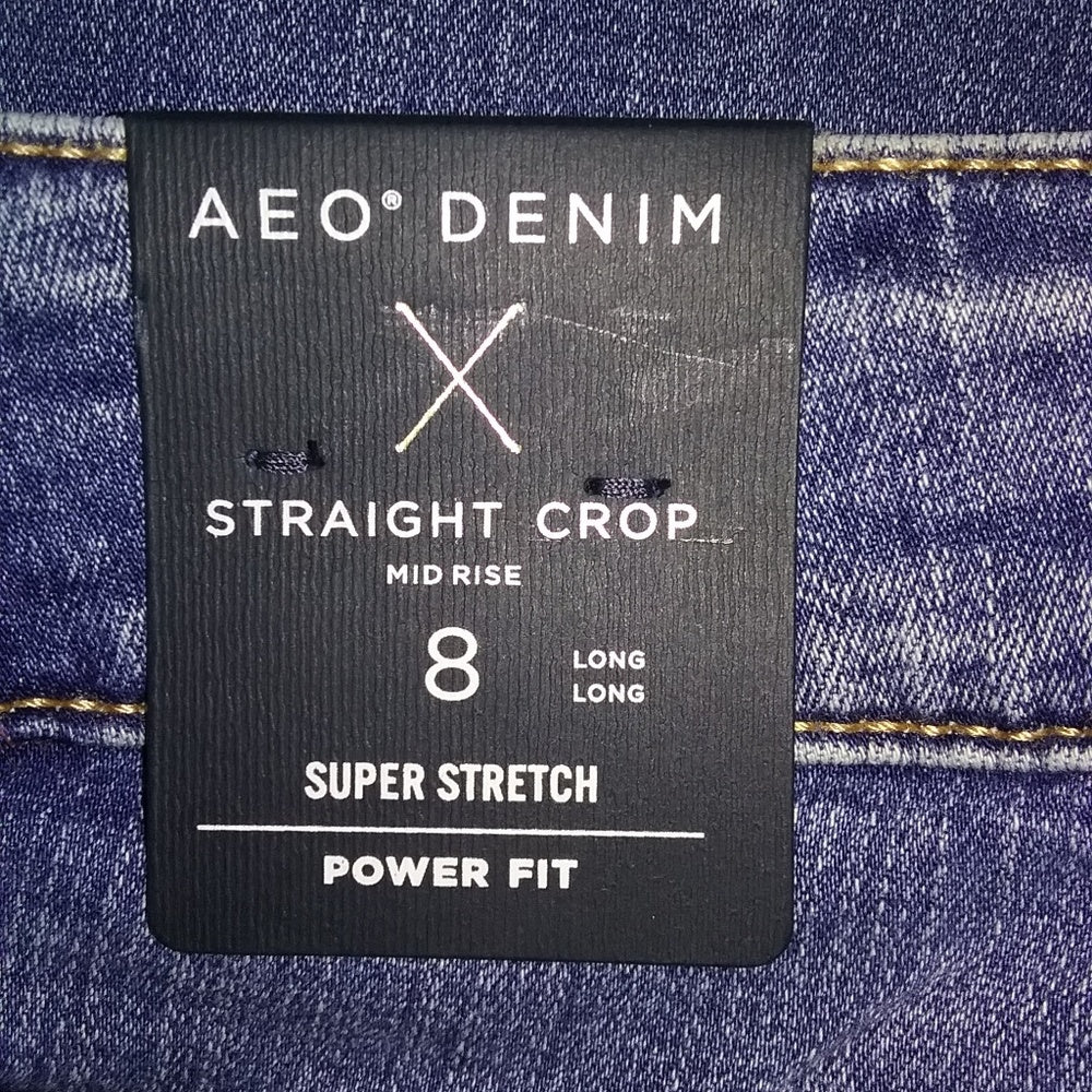 AEO Straight Crop Mid Rise Super Stretch- Blue Slush No. 9754-New with Tags