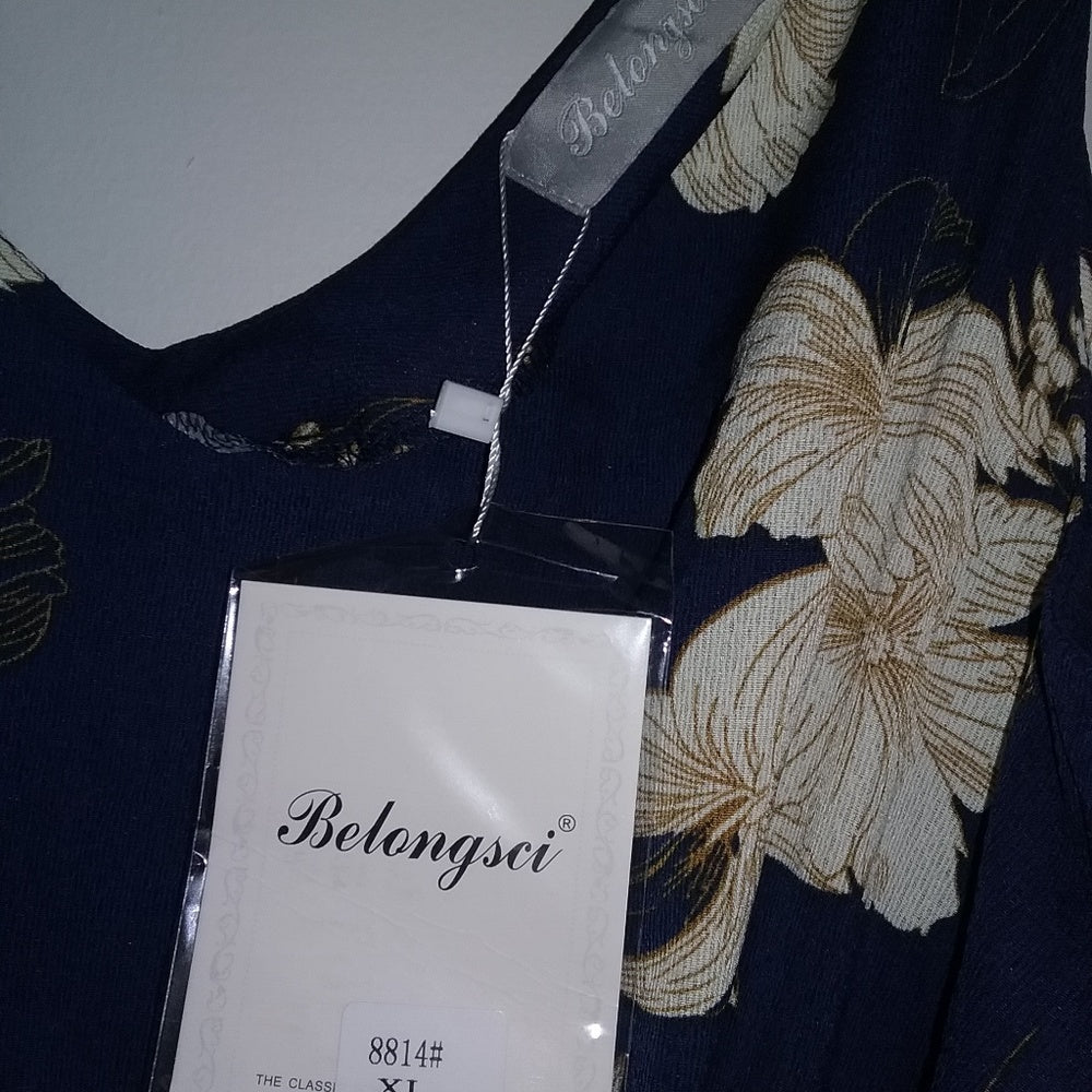 Belongsci Romper with Tie Waist-Navy With Ivory Floral-New with Tags