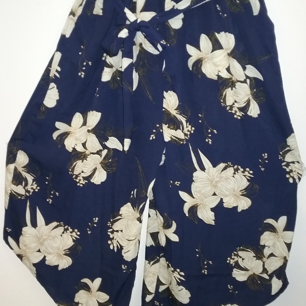 Belongsci Romper with Tie Waist-Navy With Ivory Floral-New with Tags