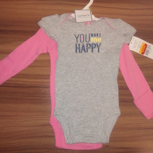 Carters Baby Girls' 2 Pc Top Pink/Grey Long/Short Sleeve NB New with Tags