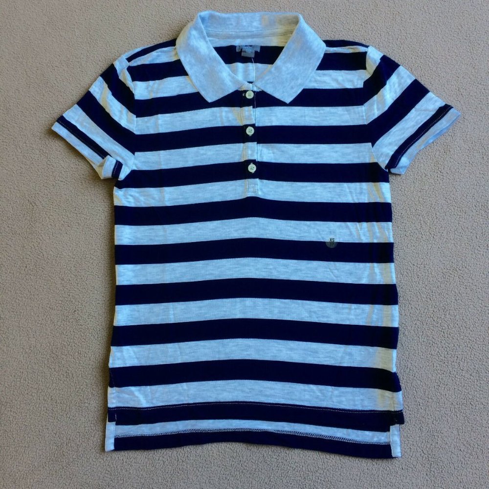 AEO Aerie Women's Striped Tennis Polo Shirt Blue