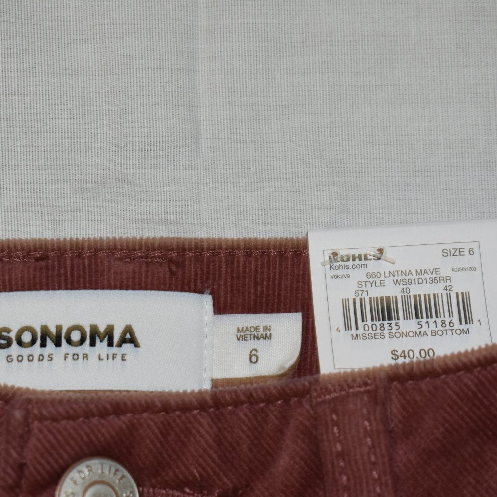 Sonoma Wide Leg Crop Corduroy-Mauve-New with Tags