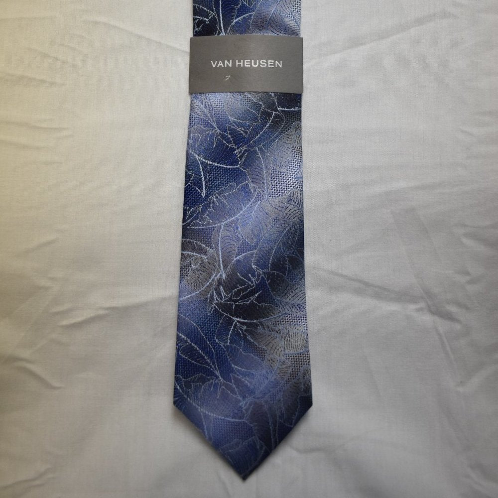 Van Heusen Mens NWT Blue/Gry Leaf Print Tie