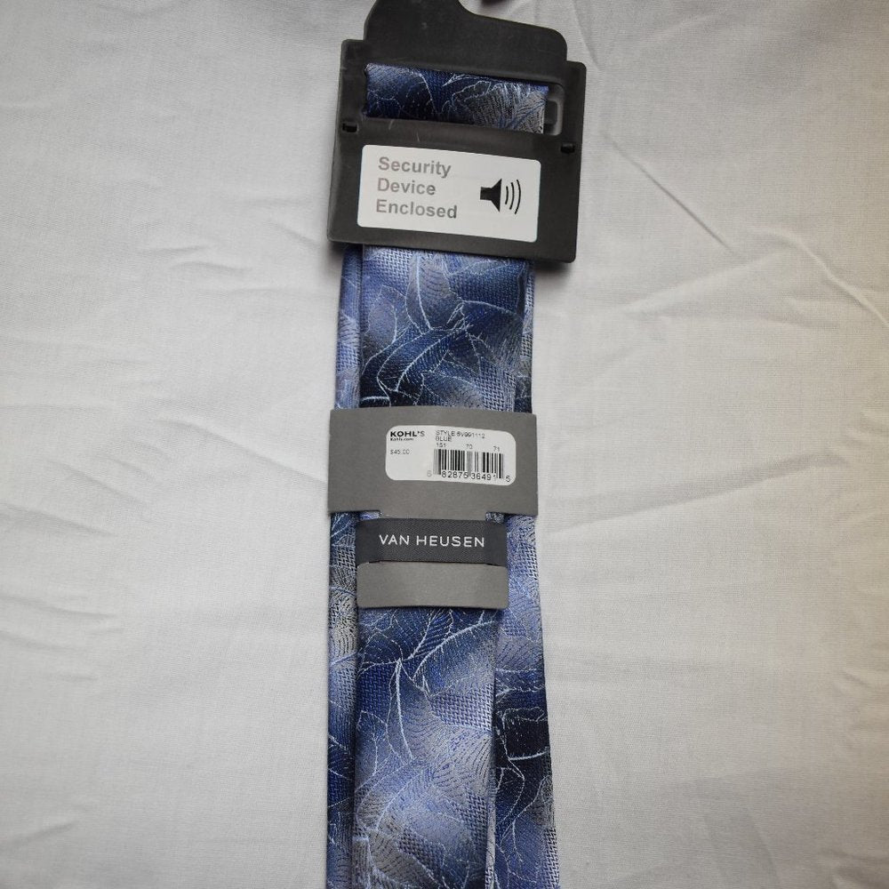 Van Heusen Mens NWT Blue/Gry Leaf Print Tie