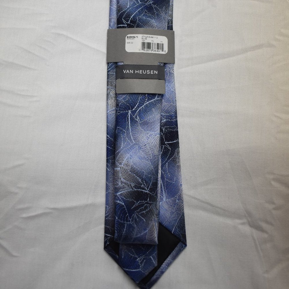 Van Heusen Mens NWT Blue/Gry Leaf Print Tie