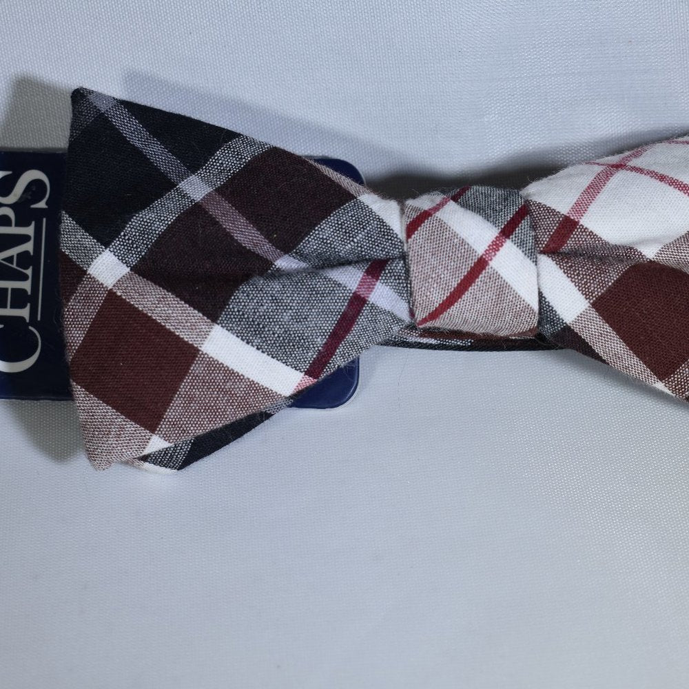 Chaps NWT Bow Tie Brown White Navy Plaid