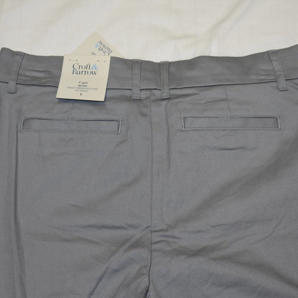 Croft & Barrow Classic Stretch Chino Capri-Flagstone-New with Tags