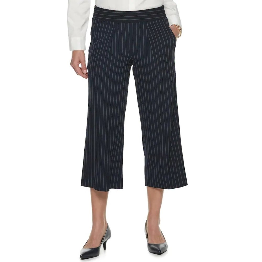 Women's Dana Buchman Wide Leg Career Capri-Navy White Stripe-New with Tags