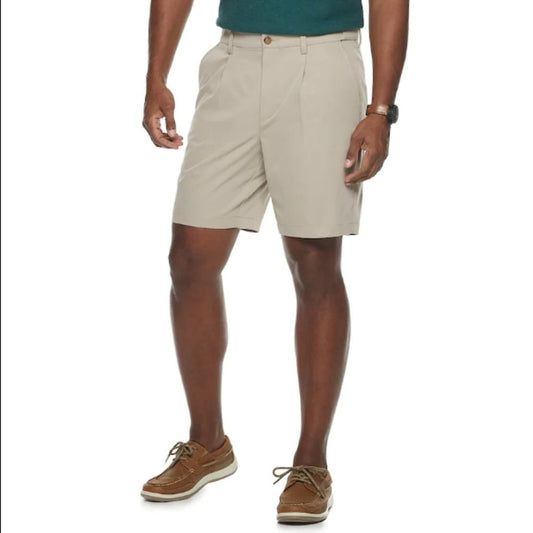 Men's Croft & Barrow Pleated-Front Performance Shorts-Manuscript Beige-NWT