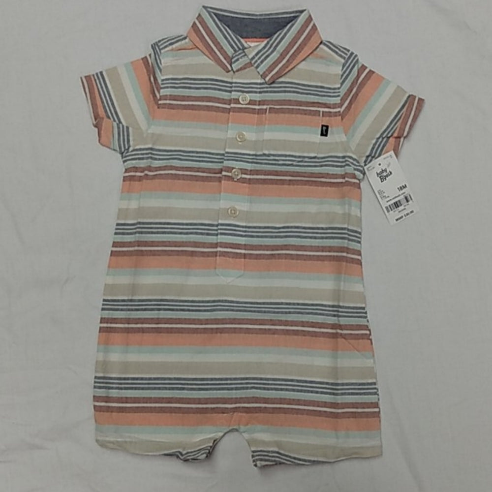 OshKosh Collar Striped Cotton Romper-18M-New with Tags