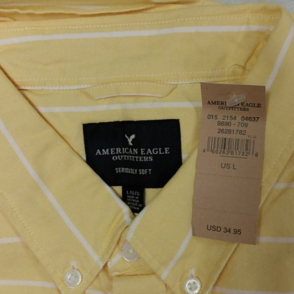 NWT AE Seriously Soft Button Up w/ Pocket Yellow