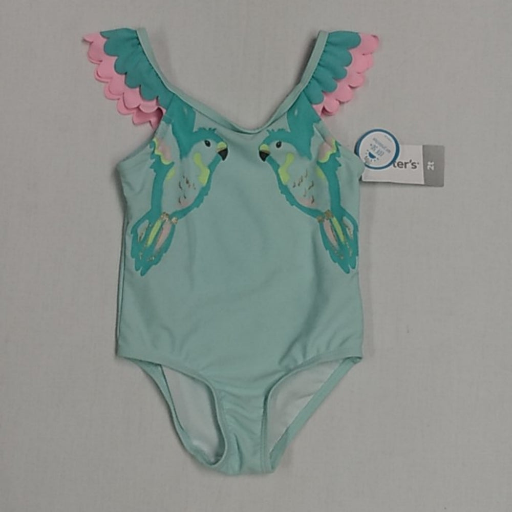 Carter's One Piece Swimsuit-Seafoam Green with Birds-2T-New with Tags