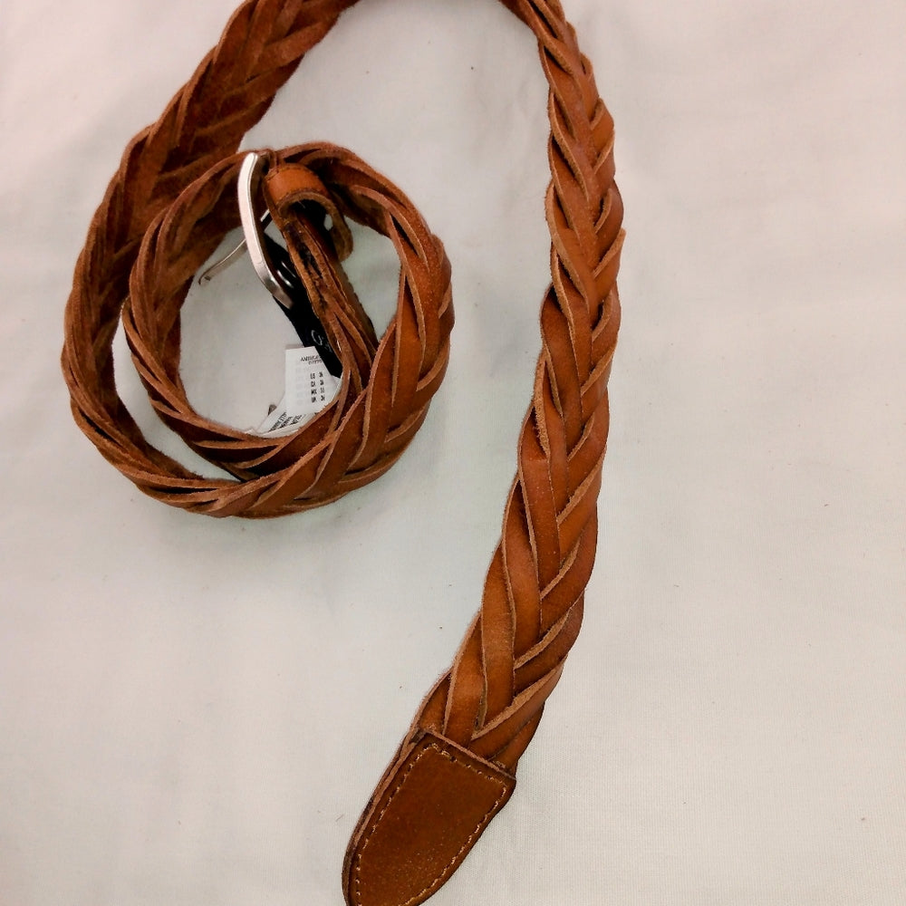 AEO Braided Leather Belt Brown NWT