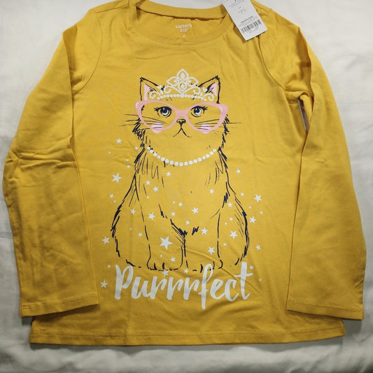 Carter's Yellow Kitty Long Sleeve Shirt new with tags Girls Size 8