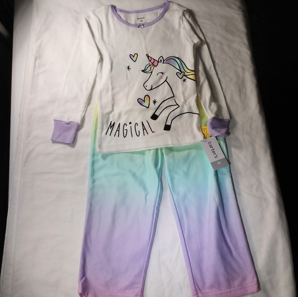 Carters Girls 2 Piece Fleece Pajamas Magical Unicorn size 3T NWT