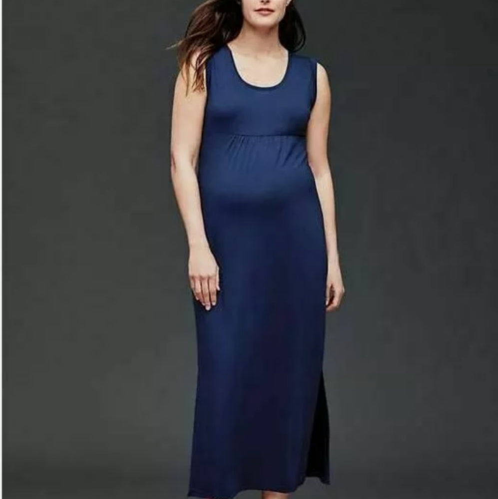 Gap Maternity Rolled Sleeve Maxi Dress - Blue -NWT