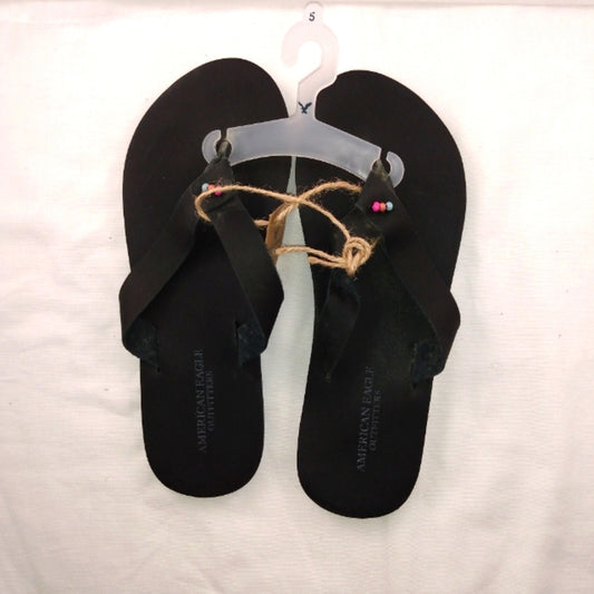 AE Women's Strap Leather Flip FLops Black New with Tags