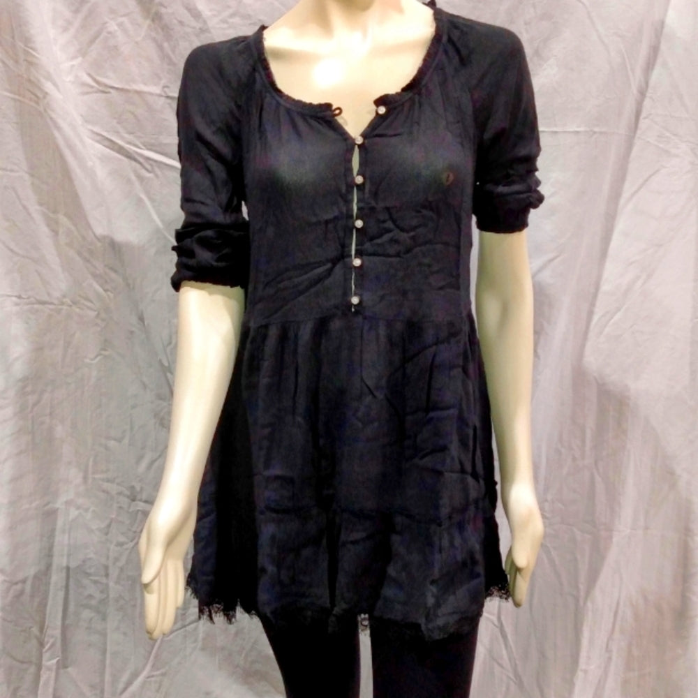 American Eagle Aerie Black 3/4 Sleeve Long Peasant Style Shirt NWT