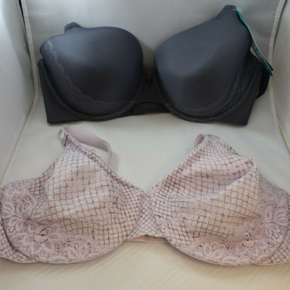 2 Bra Bundle- 36D- Grey Lace and Purple Print- Vanity Fair/ Olga