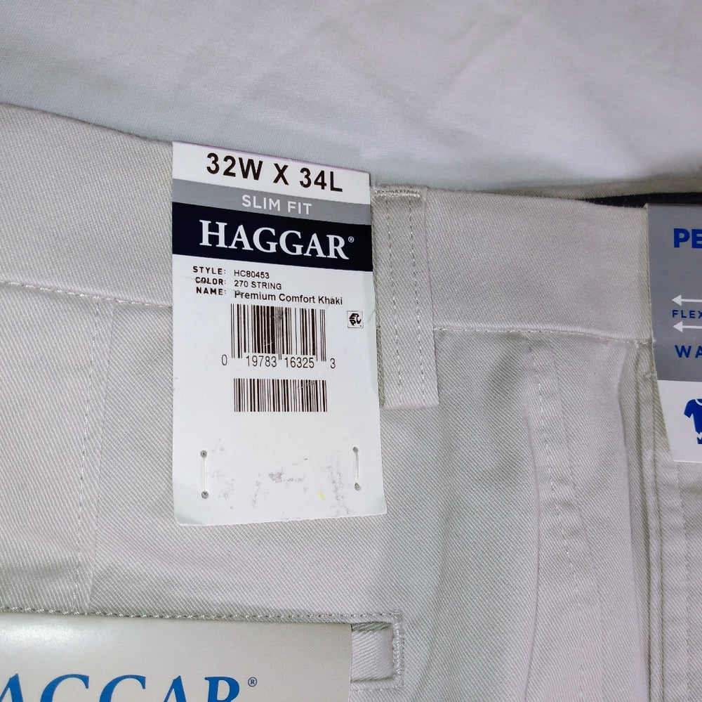 Haggar Premium Comfort Khaki Flat Front Slim - String - 32x34 - New with Tags