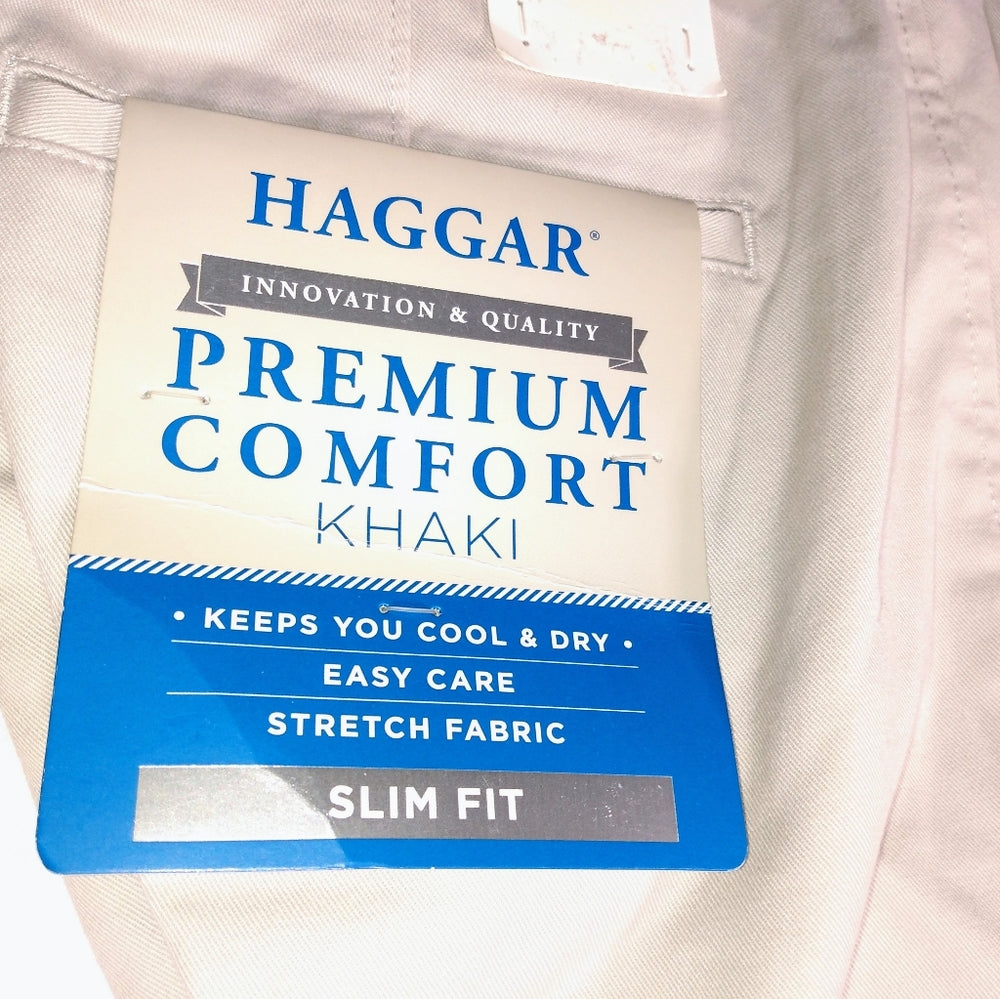 Haggar Premium Comfort Khaki Flat Front Slim - String - 32x34 - New with Tags